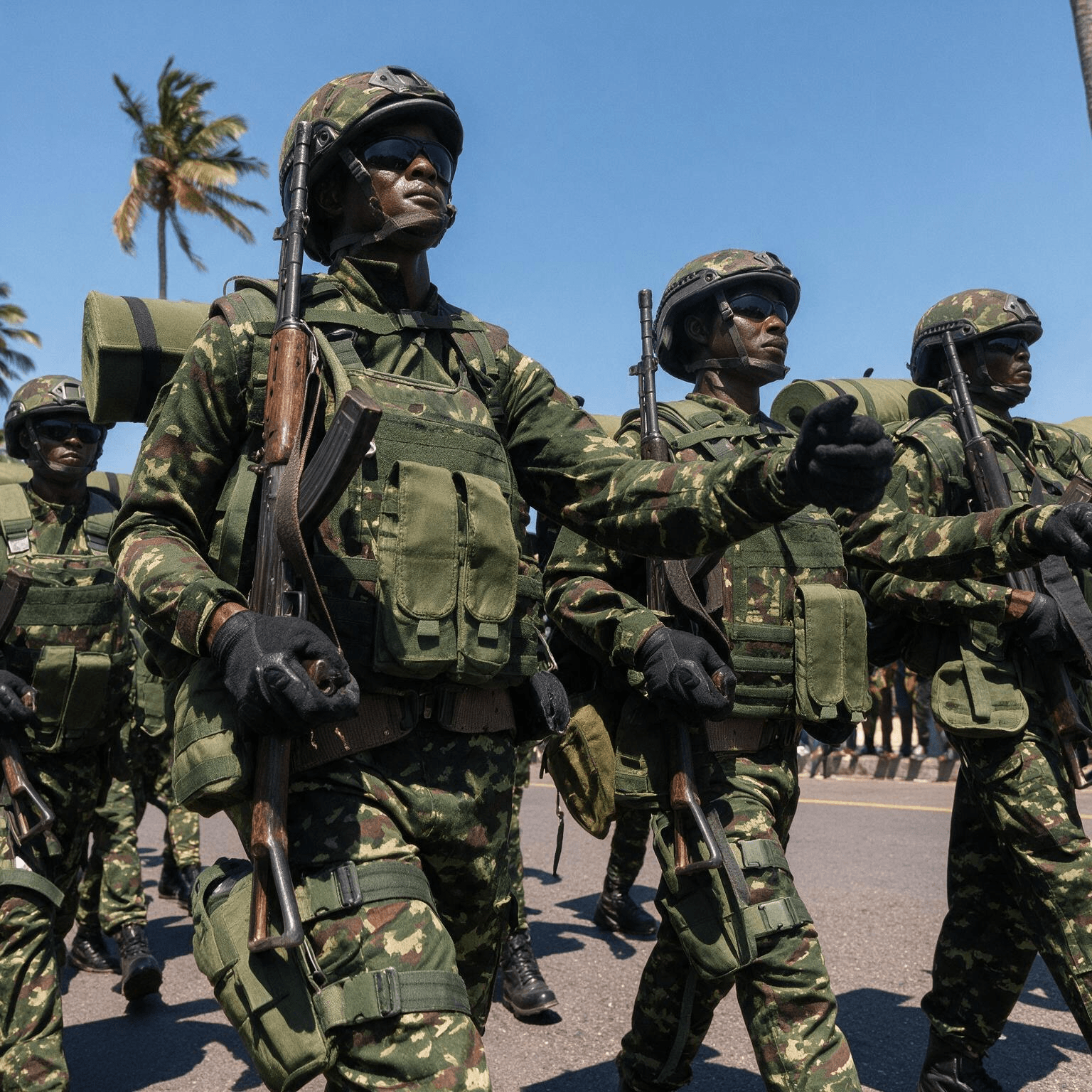 Soldiers marching in Yaoundé